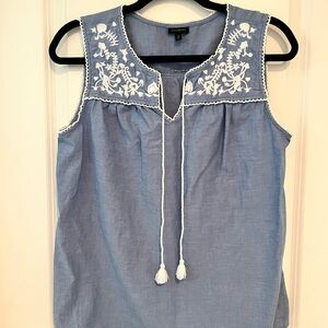 Talbots Blue Embellished Sleeveless Blouse